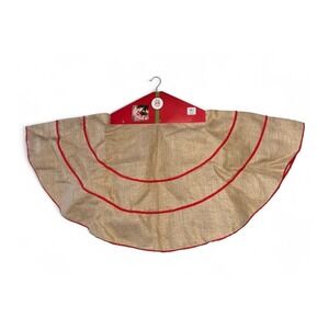 Kirklands Home for the Jolly Days Burlap Christmas Tree Skirt Red Trim‎